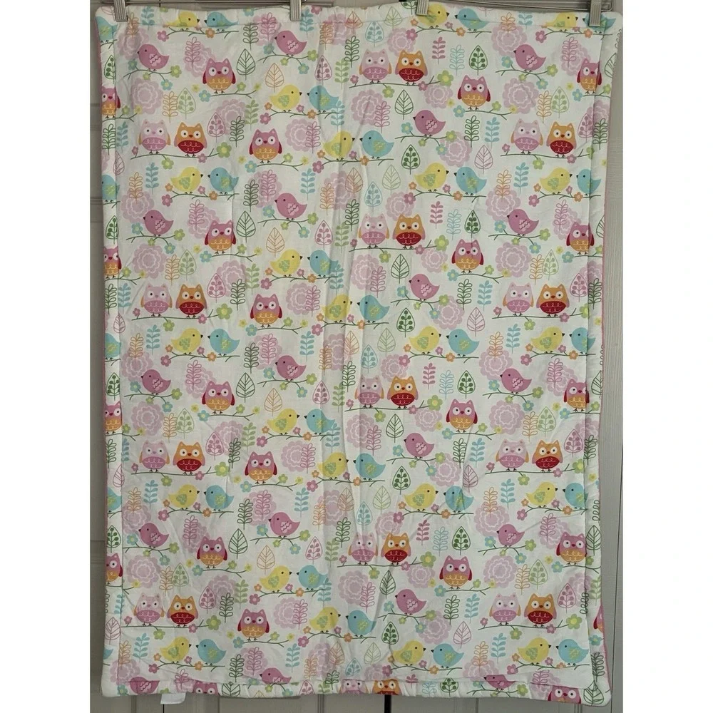 Nojo Owl Love Baby Crib Blanket Owls Birds Pink Flowers Textured‎ 42
